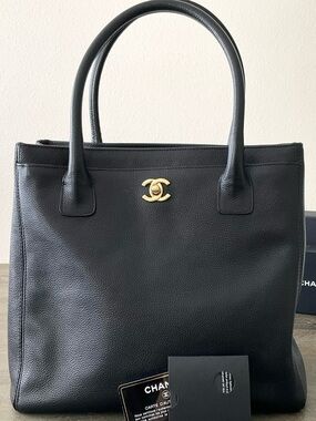 CHANEL Executive Leather Tote Black with Gold Hardware